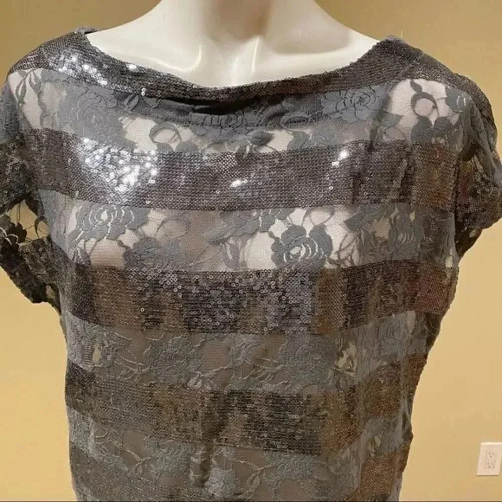 Vertigo Lace and Sequin Embellished Grey Top - Picture 6 of 11